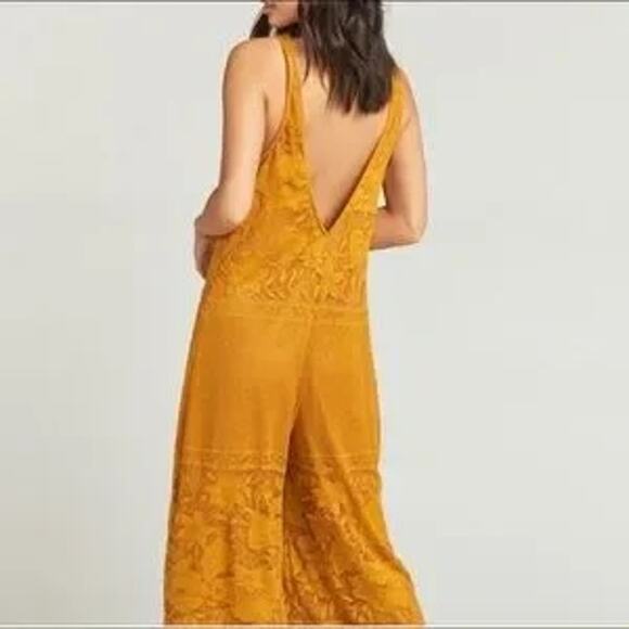 Show Me Your Mumu Med Mini Jumpsuit Mustard Yellow Lace Overlay Bohemian Chic - Picture 2 of 12